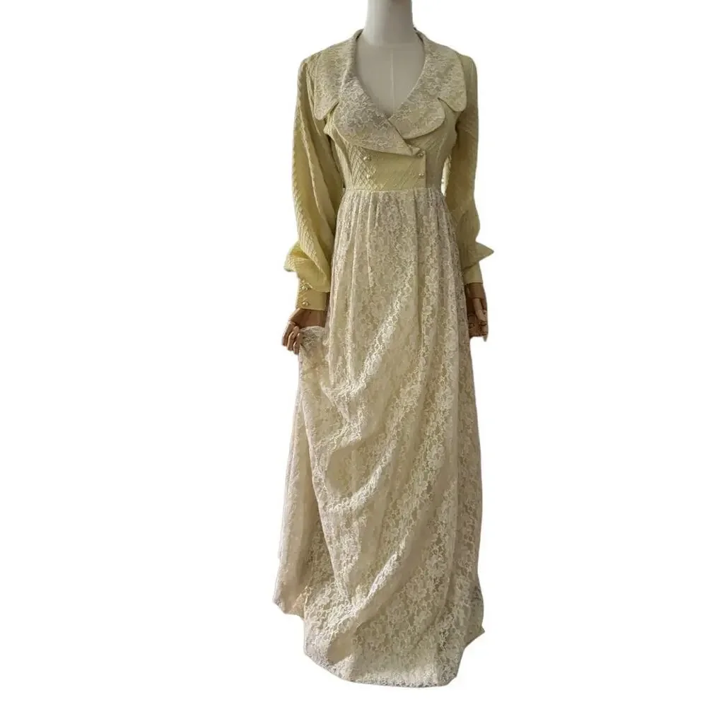 Bridgerton-Inspired Vintage Lace Gown | Romantic Regency Cottagecore Maxi XXS - Picture 2 of 16